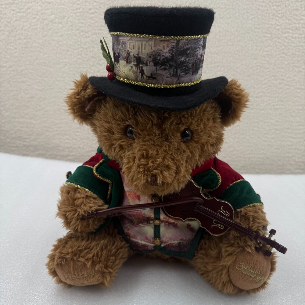 Rare Vintage Thomas Kinkade Teddy Bear & Violin,Play Holiday Music